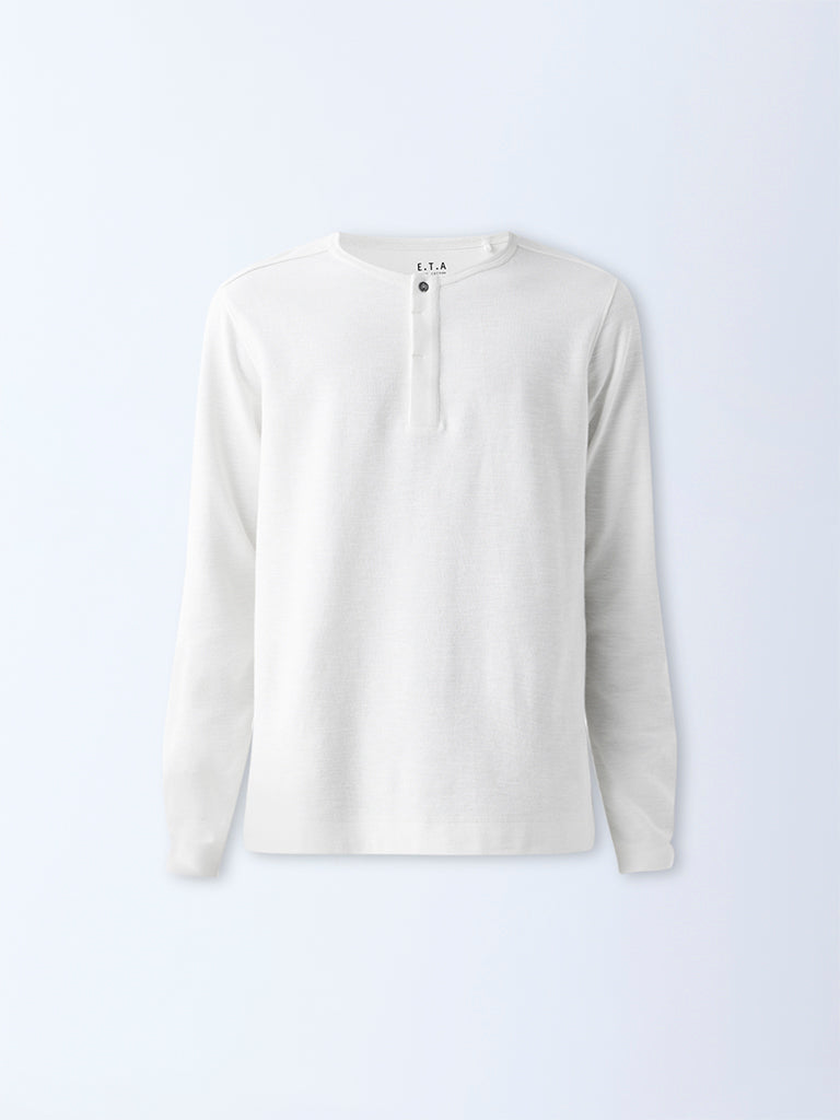 ETA White Slim-Fit Cotton Henley T-Shirt - Image 5