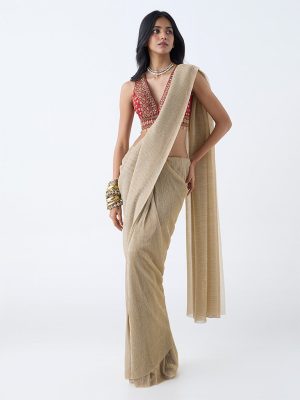 Vark Gold Plisse Texture Ready-To-Wear Saree