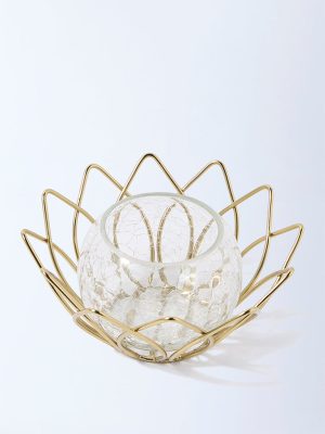 Westside Home Gold Wired Lotus with Glass Candle Stand