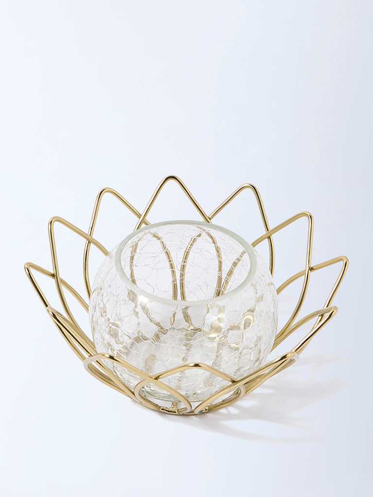 Westside Home Gold Wired Lotus with Glass Candle Stand