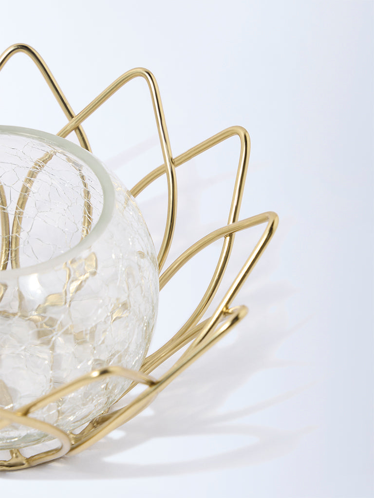 Westside Home Gold Wired Lotus with Glass Candle Stand - Image 3