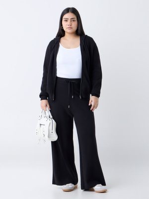 Gia Black Ribbed-Textured High-Rise Pants