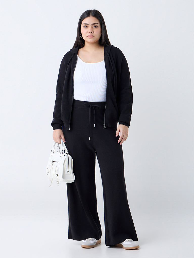 Gia Black Ribbed-Textured High-Rise Pants