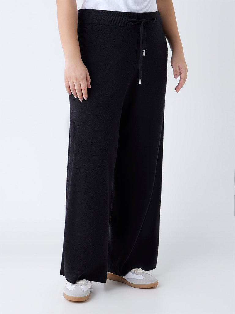 Gia Black Ribbed-Textured High-Rise Pants - Image 2