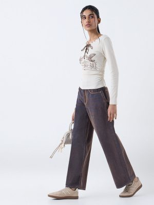 Nuon Brown Wide-Leg High-Rise Jeans