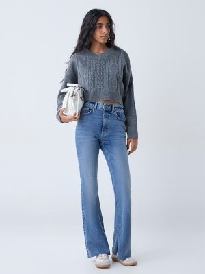 Nuon Blue Faded High-Rise Flared Jeans