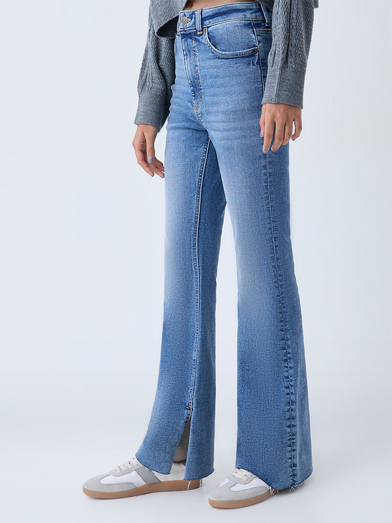 Nuon Blue Faded High-Rise Flared Jeans - Image 2