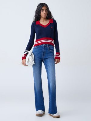 Nuon Blue Washed High-Rise Flared Jeans