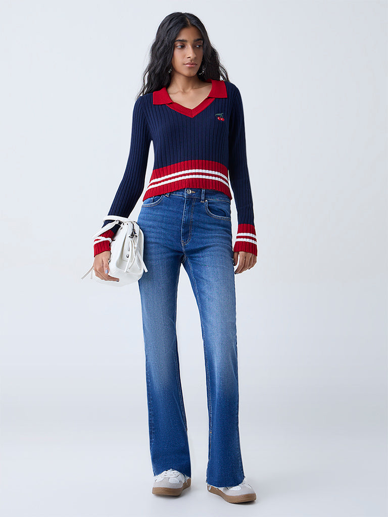 Nuon Blue Washed High-Rise Flared Jeans