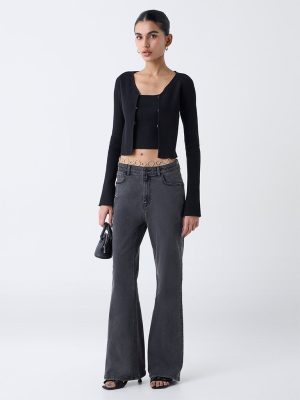 Nuon Grey High-Rise Flared Jeans