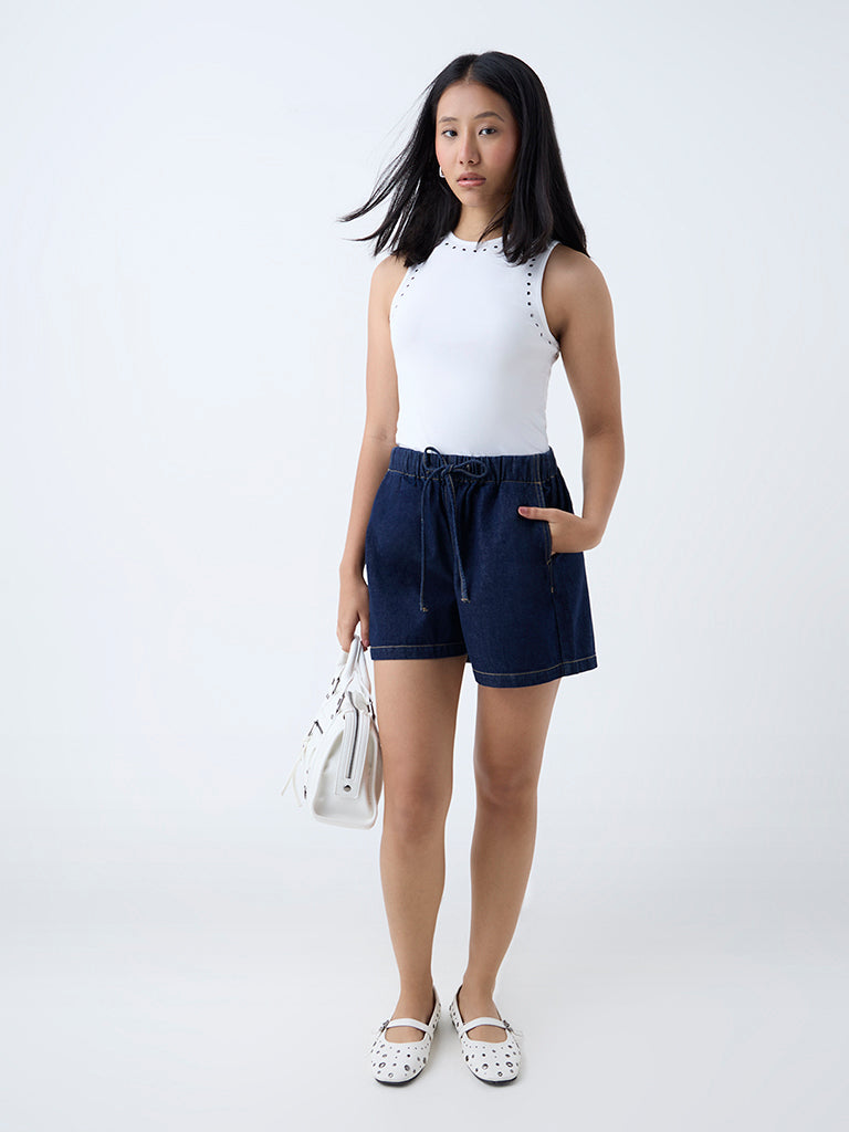 Nuon Dark Blue High-Rise Denim Shorts