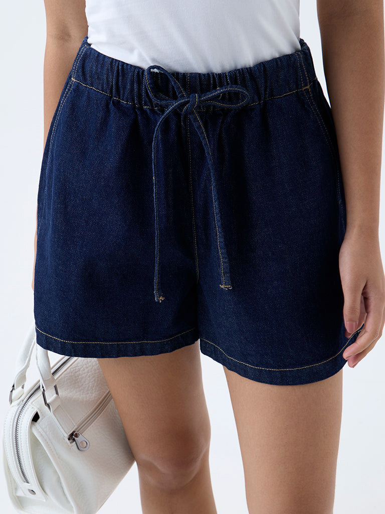 Nuon Dark Blue High-Rise Denim Shorts - Image 3