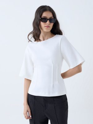 Wardrobe White Solid Cotton-Blend T-Shirt