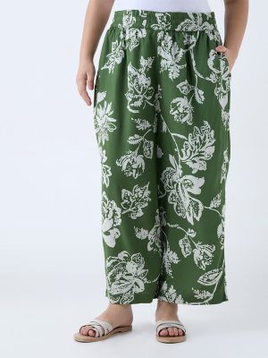 Diza Green Floral Design Ethnic Pants