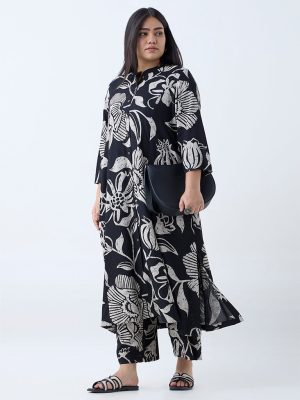 Diza Black Foliage Design A-Line Kurta