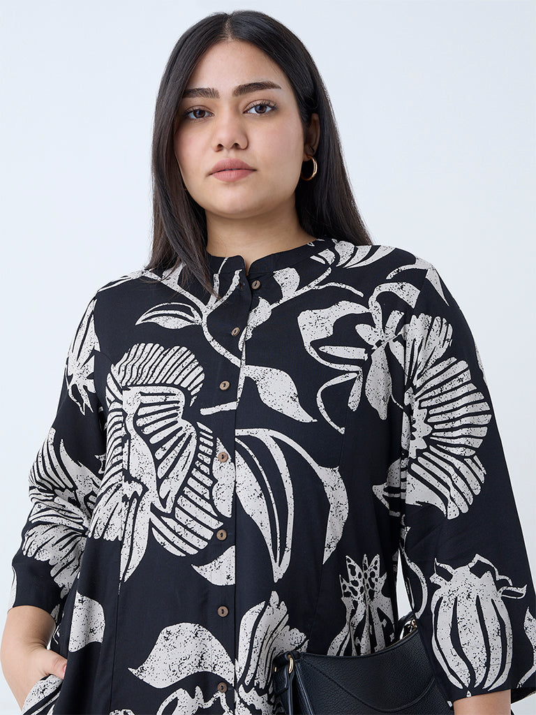 Diza Black Foliage Design A-Line Kurta - Image 3
