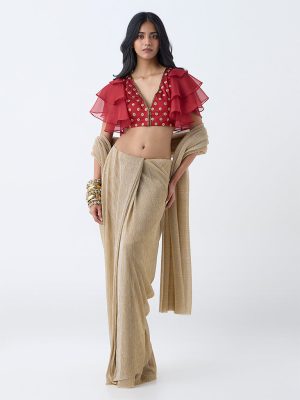 Vark Red Zari Embroidered Blouse