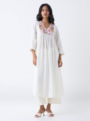 Utsa White Floral Embroidered Anarkali Kurta