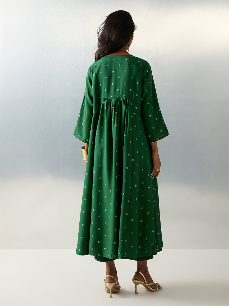 Utsa Green Embroidered A-Line Kurta - Image 4