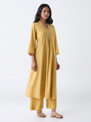Utsa Mustard Embellished A-Line Kurta