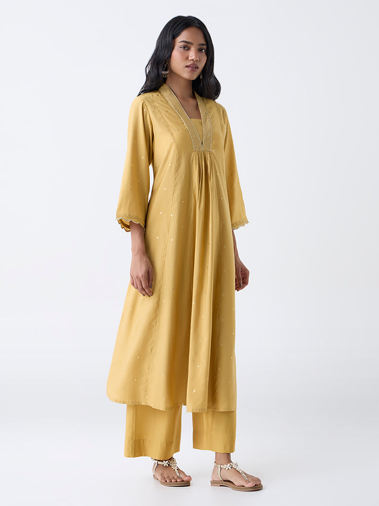 Utsa Mustard Embellished A-Line Kurta