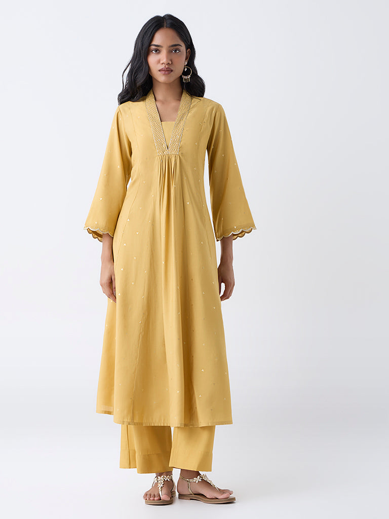 Utsa Mustard Embellished A-Line Kurta - Image 2
