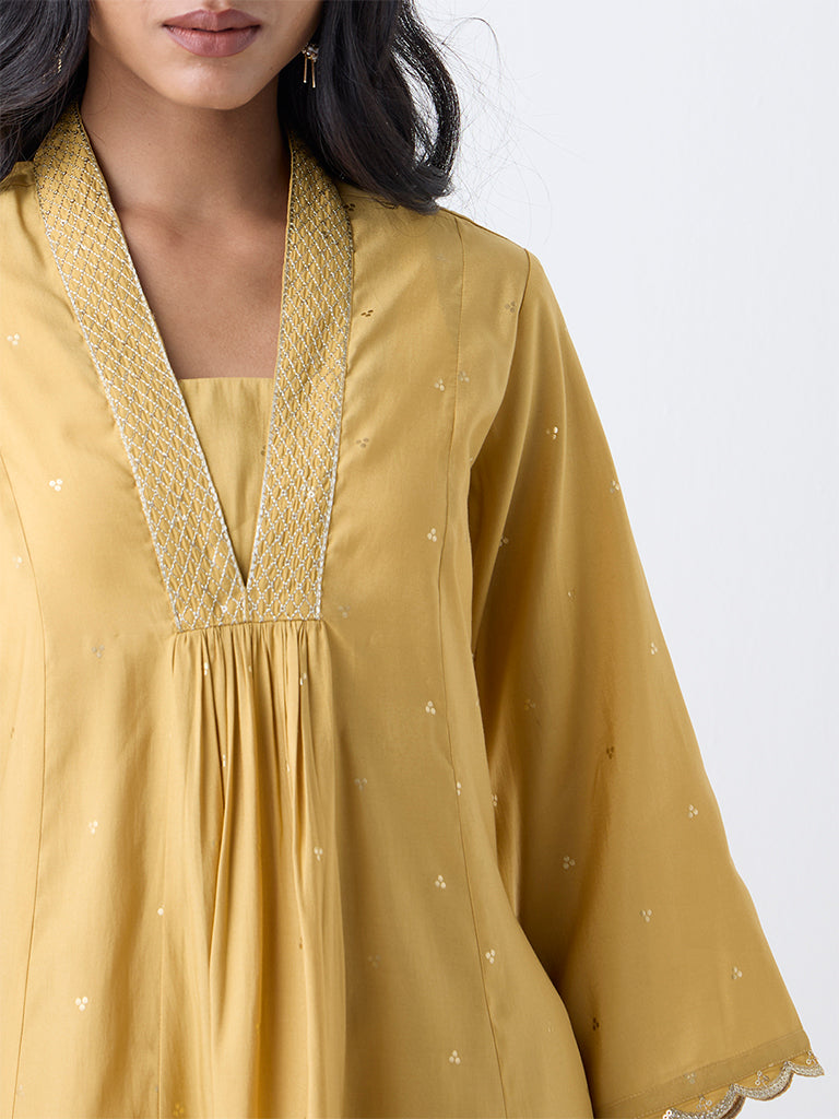 Utsa Mustard Embellished A-Line Kurta - Image 3