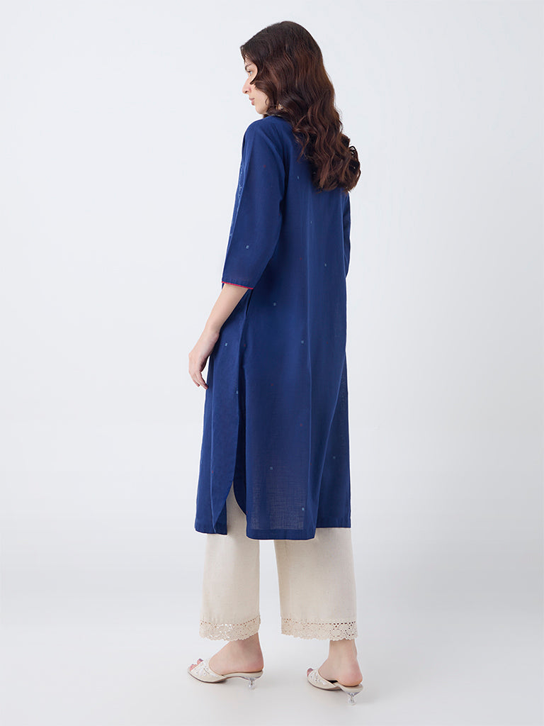Utsa Indigo Aztec Pattern Cotton A-Line Kurta - Image 4