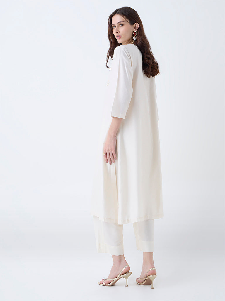 Utsa Off-White Sequin Embellished A-Line Kurta - Image 4