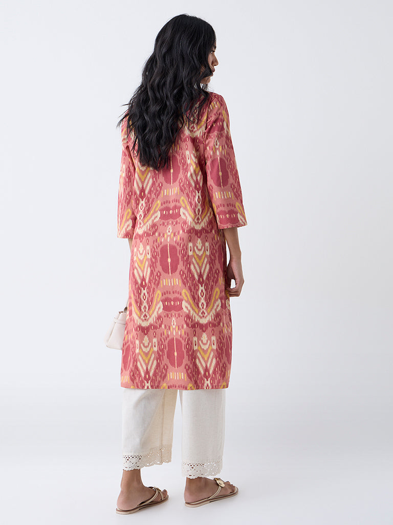 Utsa Rust Ikat Printed Cotton Straight Kurta - Image 4