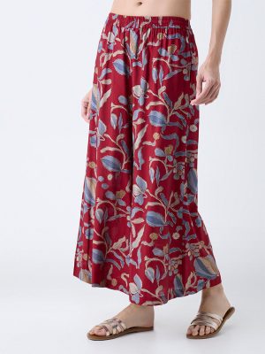 Utsa Maroon Foliage Pattern Palazzos