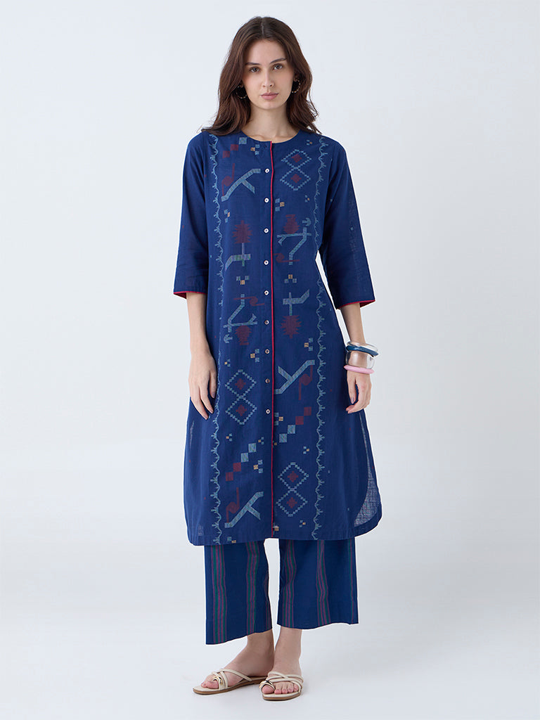 Utsa Indigo Striped Cotton-Blend Pants - Image 2