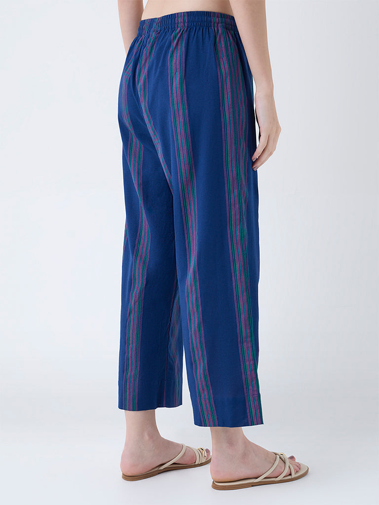 Utsa Indigo Striped Cotton-Blend Pants - Image 4