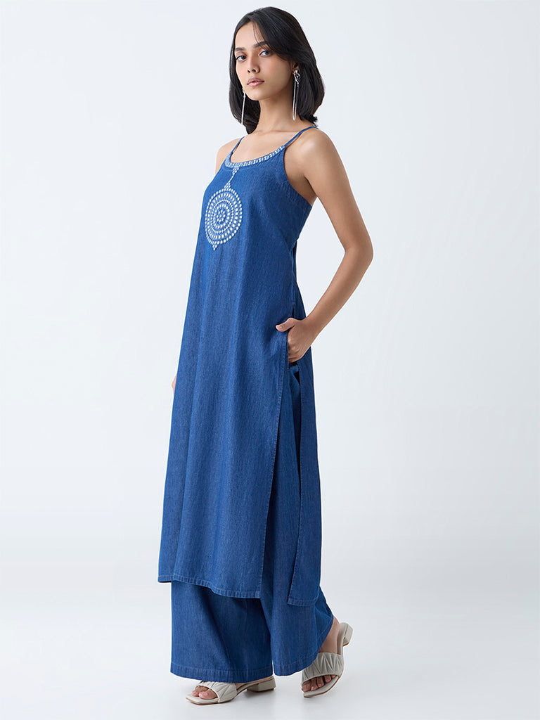 Utsa Indigo Solid Denim Palazzos - Image 2