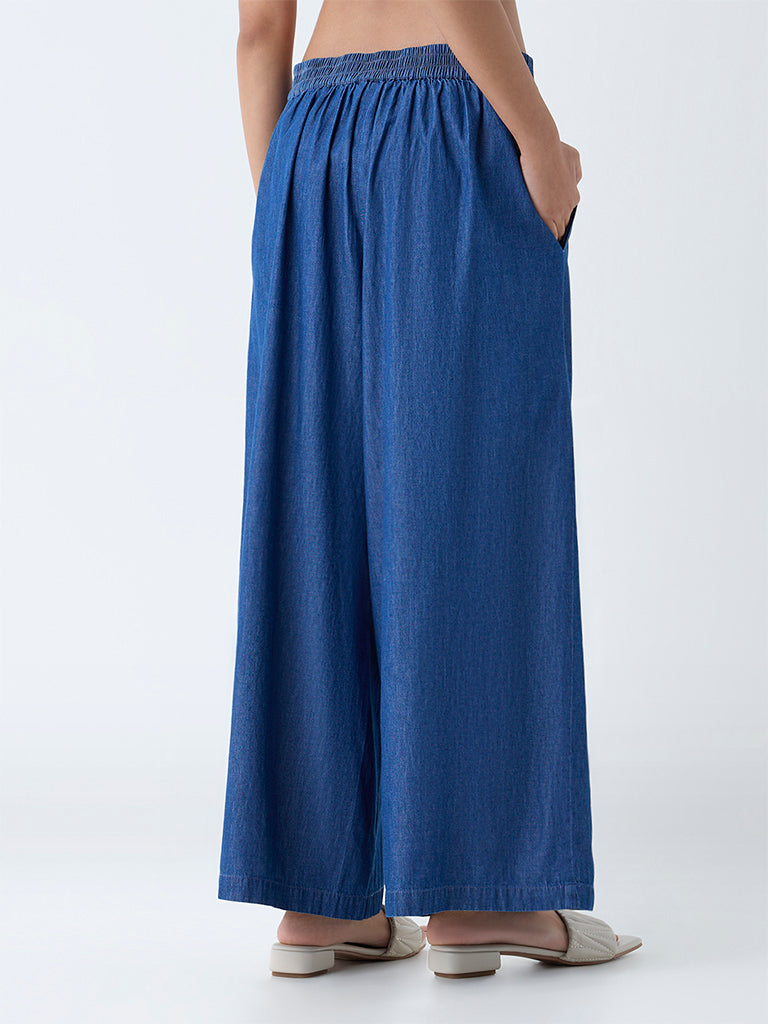 Utsa Indigo Solid Denim Palazzos - Image 4