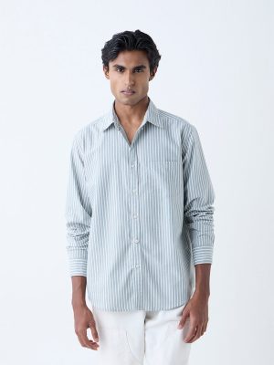 WES Casuals Sage Striped Relaxed-Fit Cotton Shirt