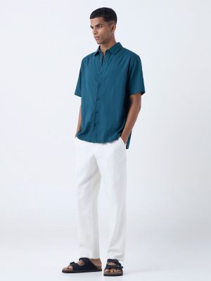 ETA Navy Self-Striped Relaxed-Fit Cotton Shirt