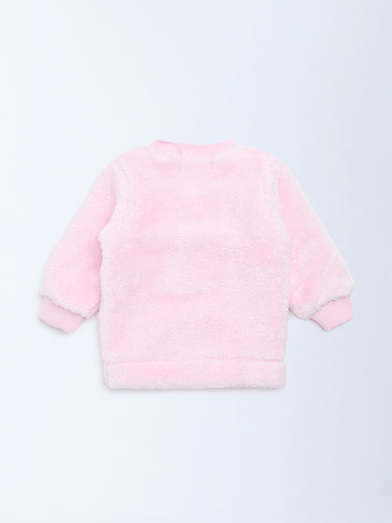 HOP Baby Pink Animal Embroidered Fur Sweater - Image 3