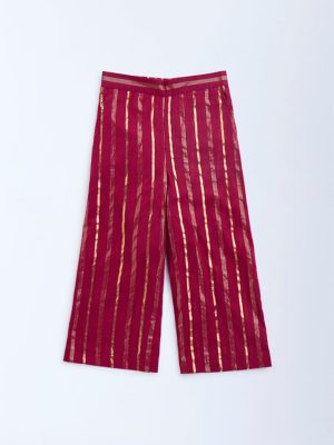 Utsa Kids Red Striped Cotton-Blend Ethnic Pants - (2-8yrs)