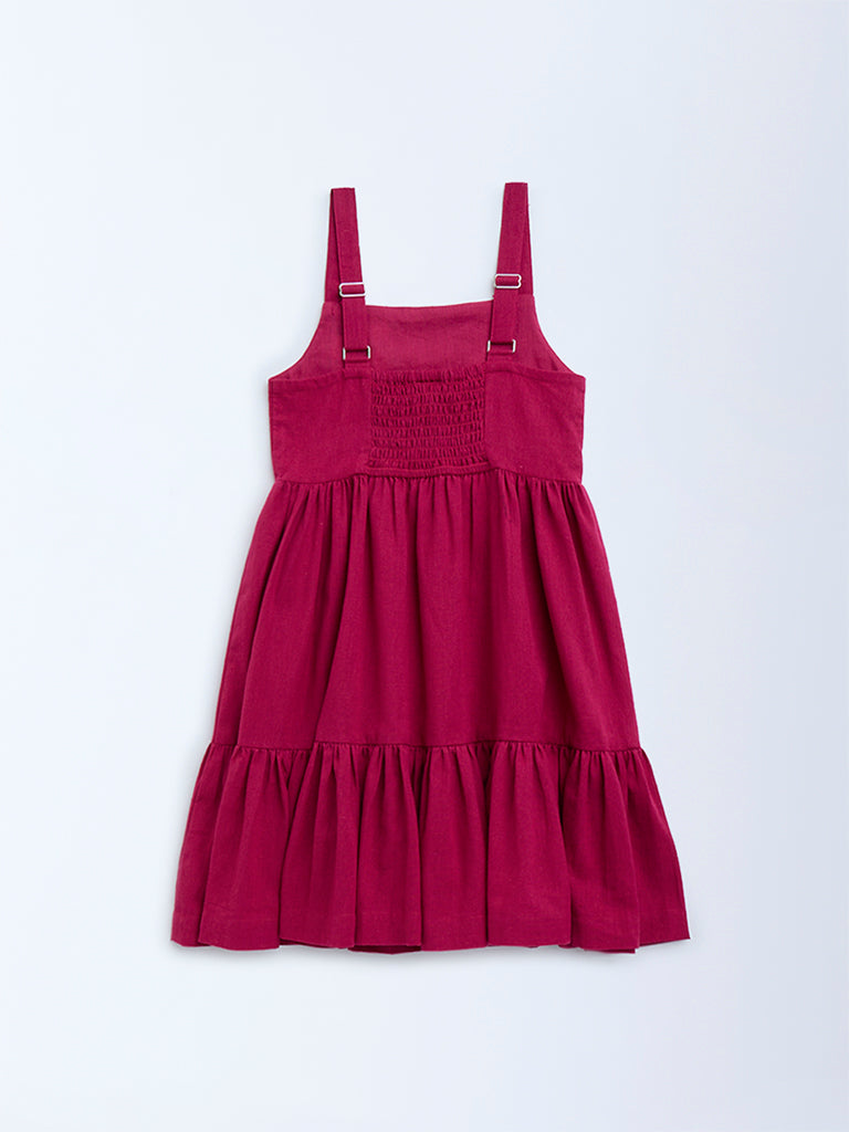 Utsa Kids Magenta Embroidered Cotton-Blend Tiered Dress - (2-8yrs) - Image 3