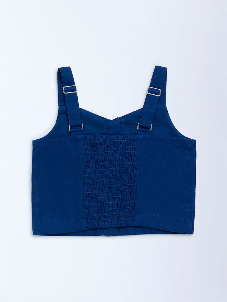 Utsa Kids Navy Floral Embroidered Cotton-Blend Ethnic Top - (2-8yrs) - Image 3