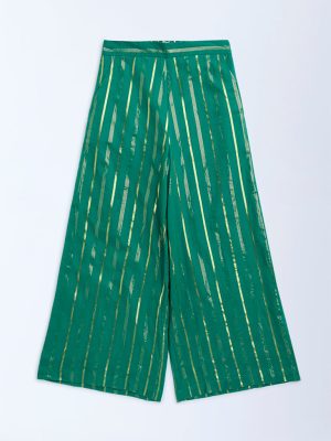 Utsa Kids Green Striped Cotton-Blend Ethnic Pants - (8-14yrs)