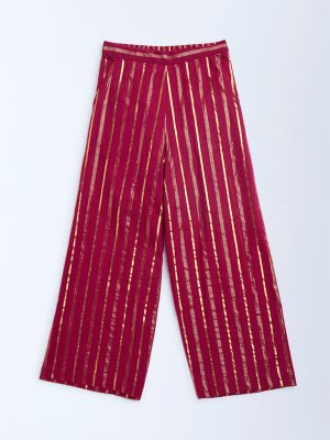 Utsa Kids Red Striped Cotton-Blend Ethnic Pants - (8-14yrs)
