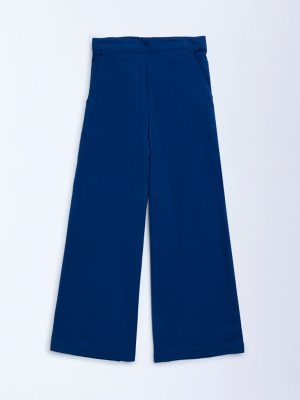 Utsa Kids Navy Solid Cotton-Blend Ethnic Pants - (8-14yrs)