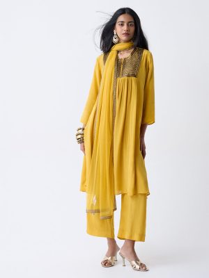 Vark Mustard Embellished A-Line Ethnic Set