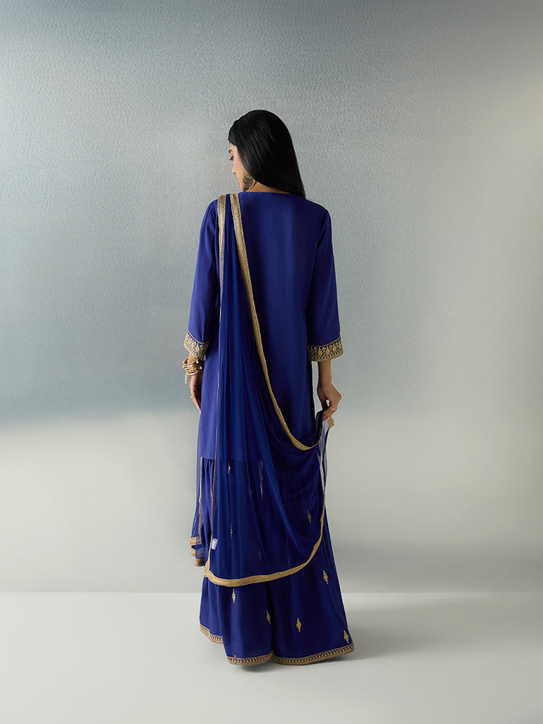 Vark Dark Blue Sequin Embellished Straight Ethnic Set - Image 4