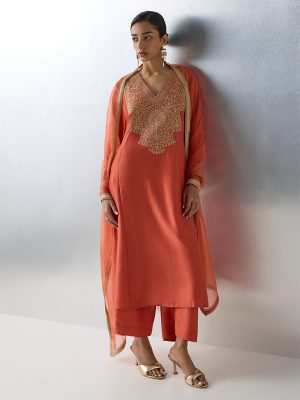 Vark Rust Embellished A-Line Ethnic Set