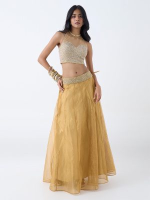 Vark Gold Embellished Tissue Maxi Skirt