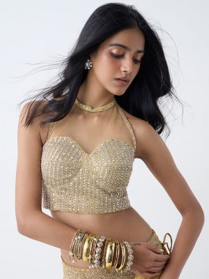 Vark Gold Sequin Embellished Blouse