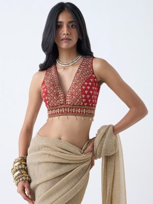 Vark Rust Floral Zari Embroidered Blouse